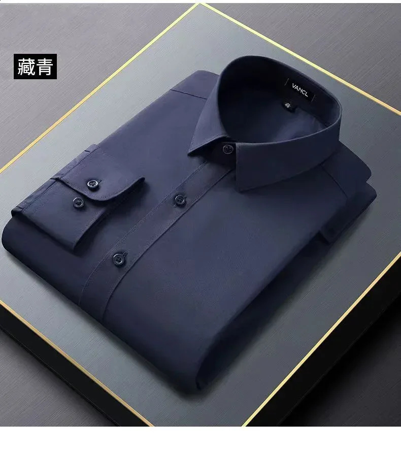 Mens shirt long sleeved trendy and handsome business professional white-collar non ironing wrinkle resistant blue top 240822