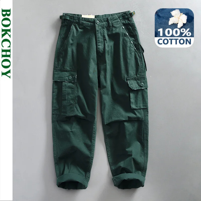 Spring 100% Cotton Mens Casual Pants Retro Large Pocket Street ATZ650 240821