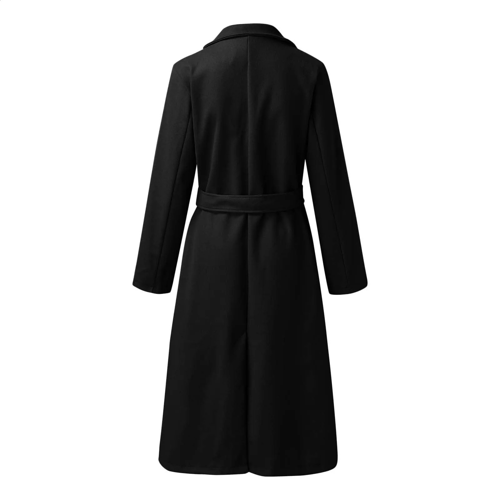 Womens Winter Woolen Coat Elegant Lapel Trench Coat Solid Color Long Jacket Work Tie Long Coat 240822