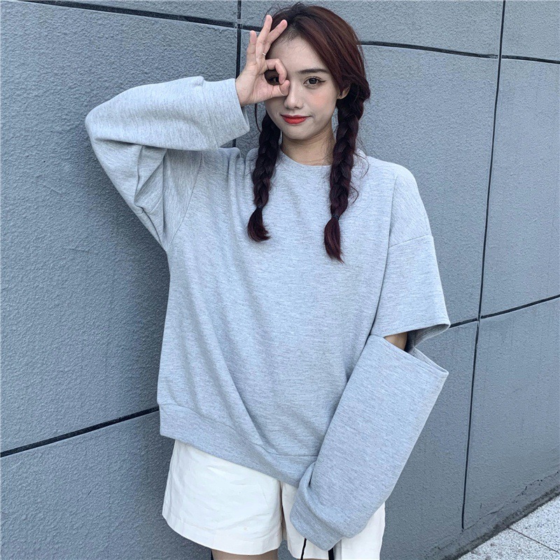 Autumn New Korean Edition Simple Solid Color Piercing Careful Machine Long Sleeve Women's Hoodie Loose Casual Top dongdumaoyi