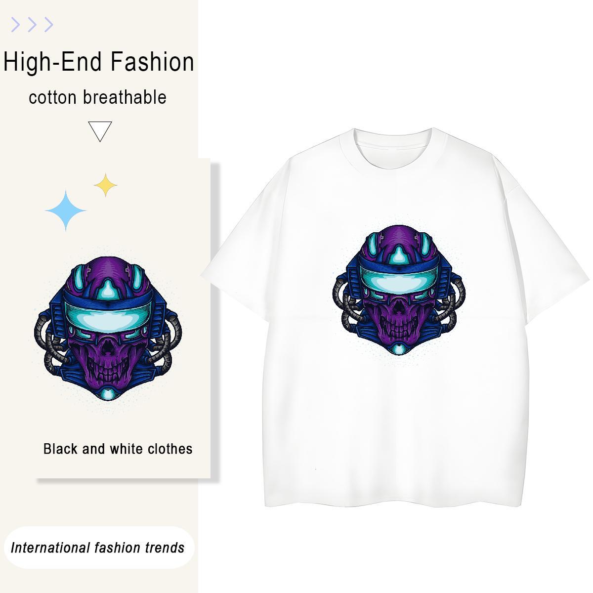 Casual New T Shirts Women 100% Cotton 230g Breathable Crew Neck Daily Wear skull Lady T shirt 5A Cartoon Printing L-4XL Clothes