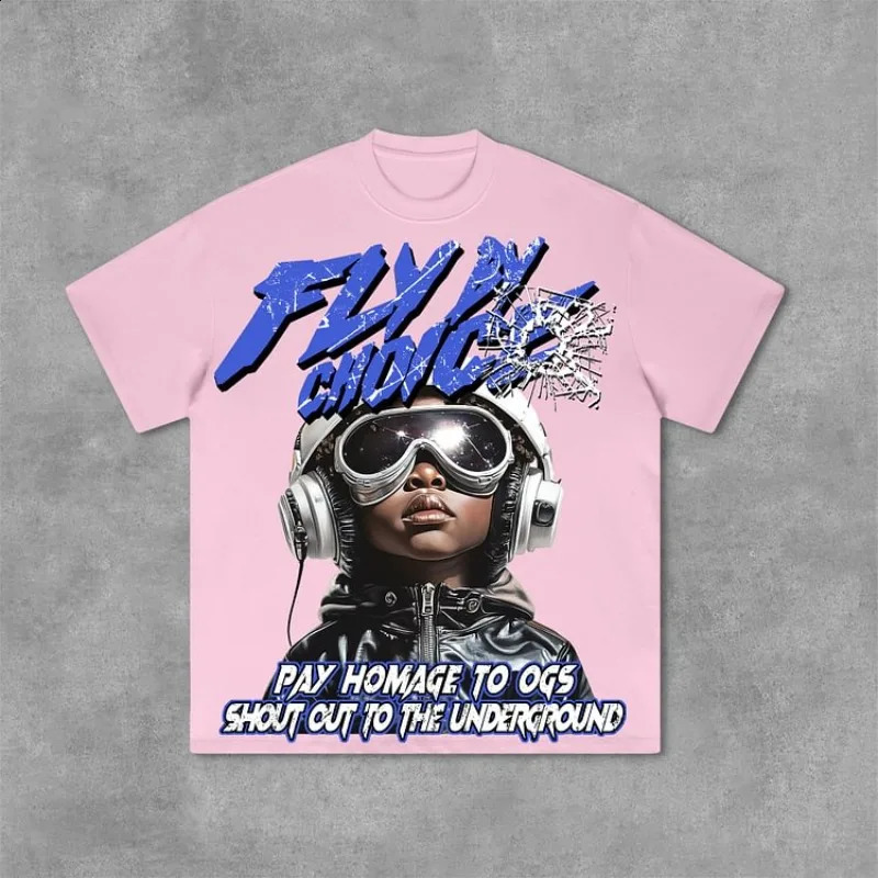 Fly by Choice Flame Boy Graphic Print Cotton Tshirt Mens Y2K Summer Short Sleeve Retro Oversized Womens Top 240822