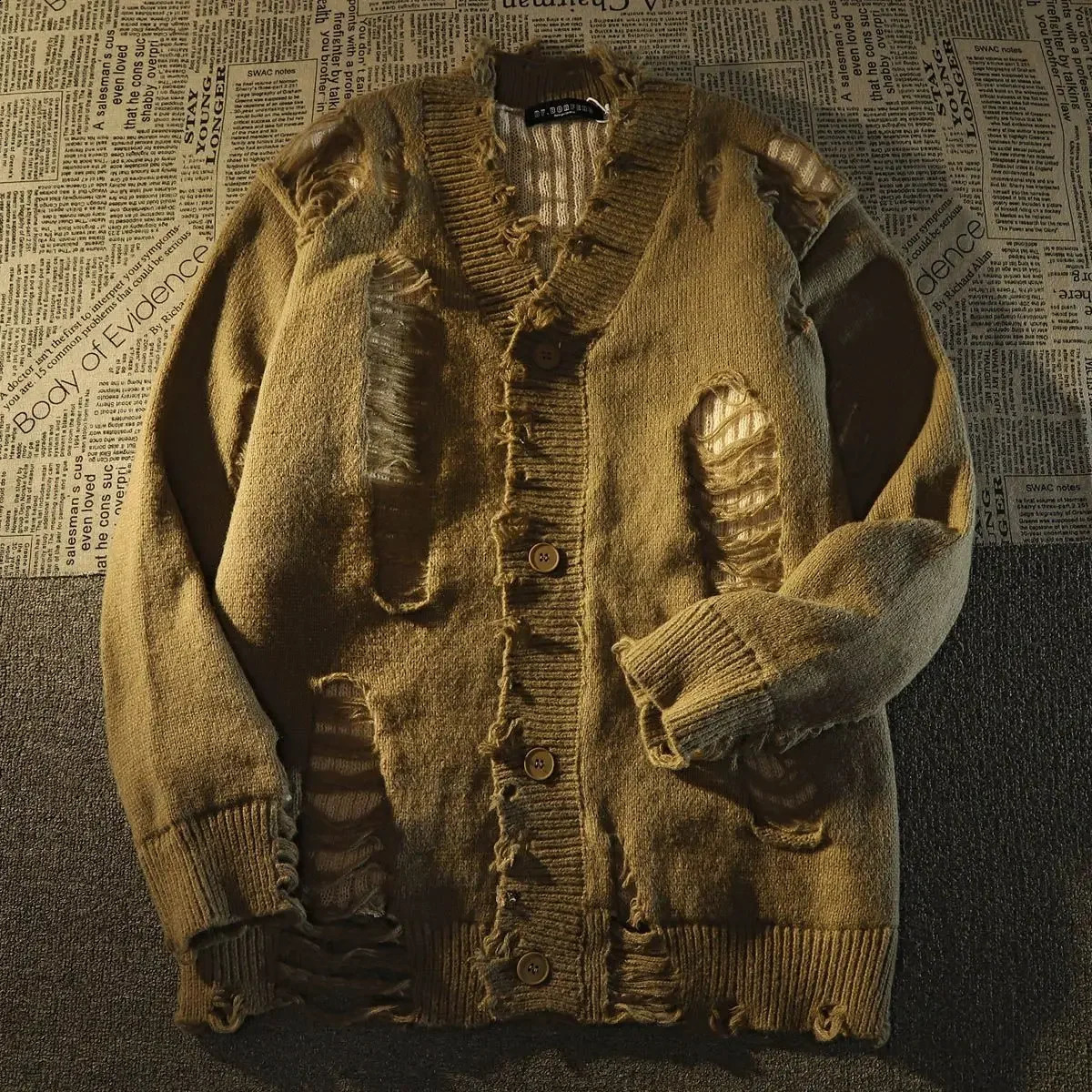 Ripped distressed n fringed knitted cardigan sweaters for men and women long-sleeved jackets for autumn winter loose 240821