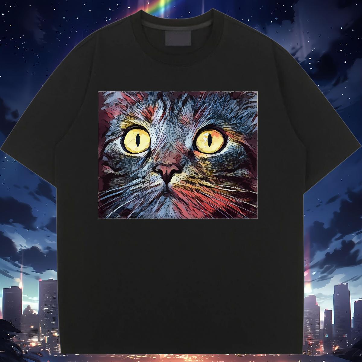 2024 Casual Women T Shirts O-Neck Short Sleeve 230g Pure Cotton Couples T Shirts DIY Anime cat Daily Wear Free Shipping Tee Shirt