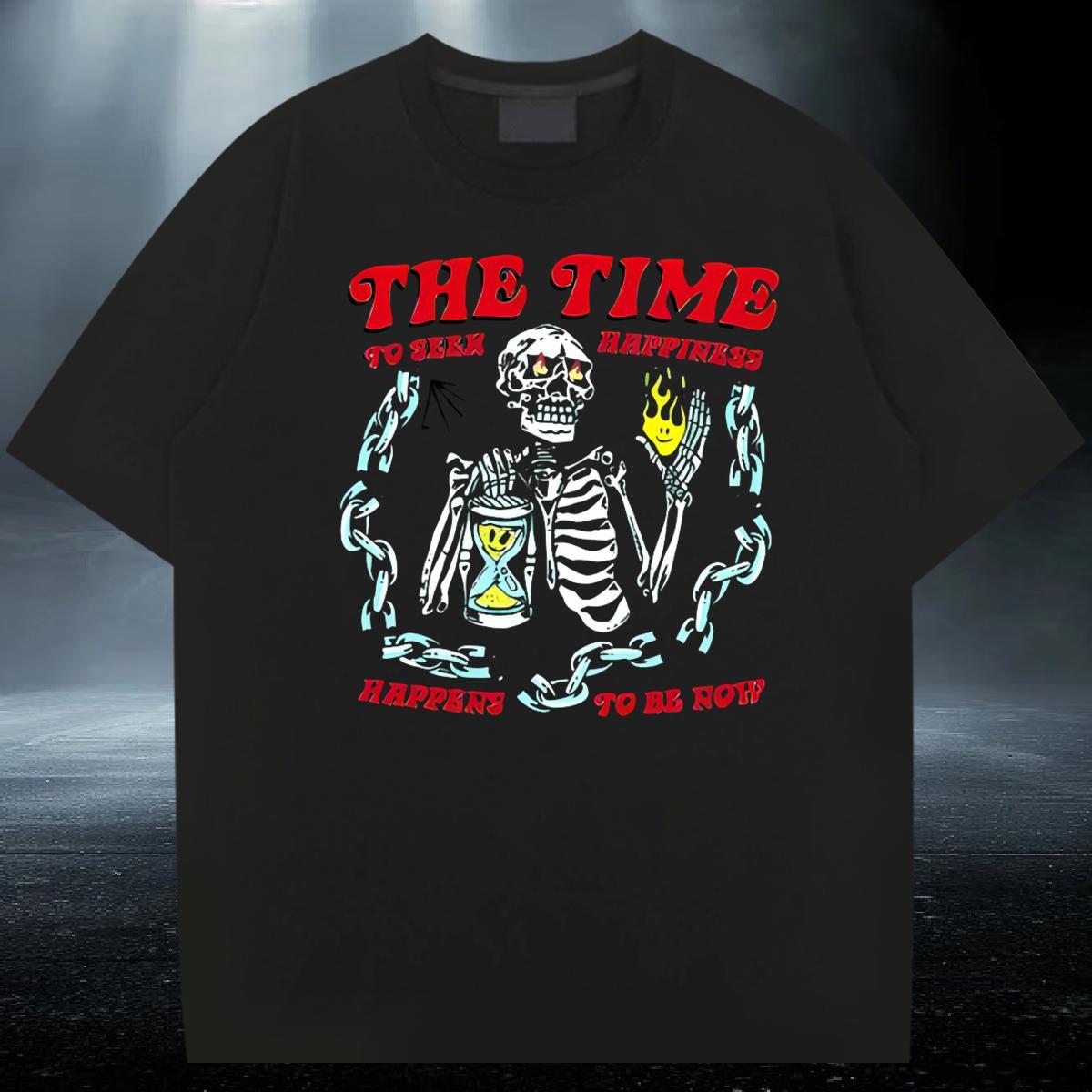 High Quality Men Clothes T-Shirt Anime Printing Street 230g Pure Cotton Floral Print Short Sleeve Soft skull Man T Shirts Brand Tops Shirt