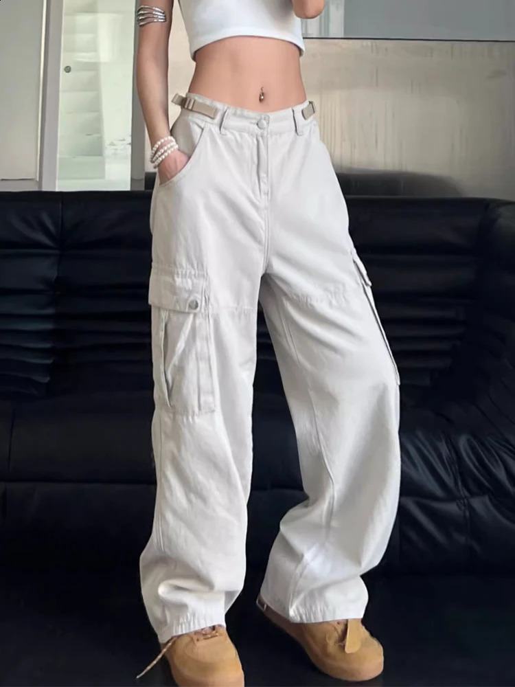 Y2K Pockets Cargo Pants for Women Straight Oversize Pants Harajuku Vintage Aesthetic Low Waist Trousers Wide Leg Baggy Jeans 3XL 240821
