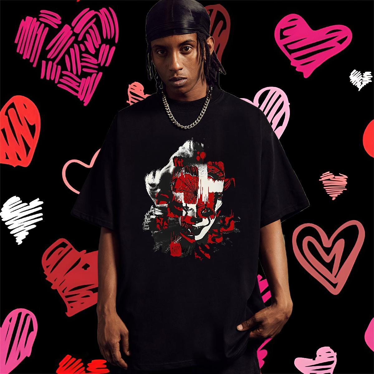 Classic Casual scary Men Tees 230g 100% Cotton T-Shirts Oversized 3XL 4XL High Street Hip Hop O Neck Short Sleeves Designer Tops Shirt