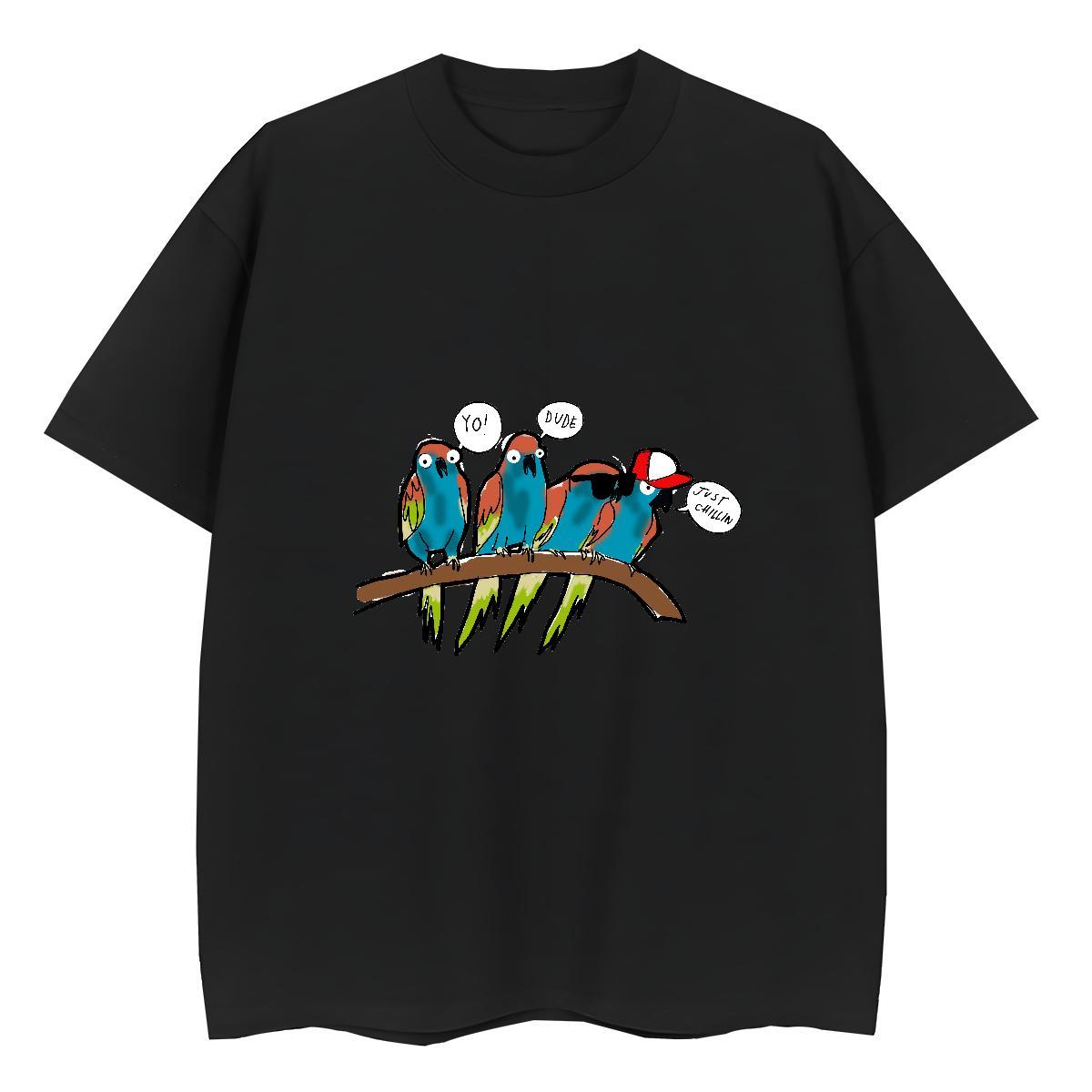 Fashion New Women T Shirts Round Neck Short Sleeve 230g Cotton Couples T Shirts Skull bird Beach Popular Tees Shirts