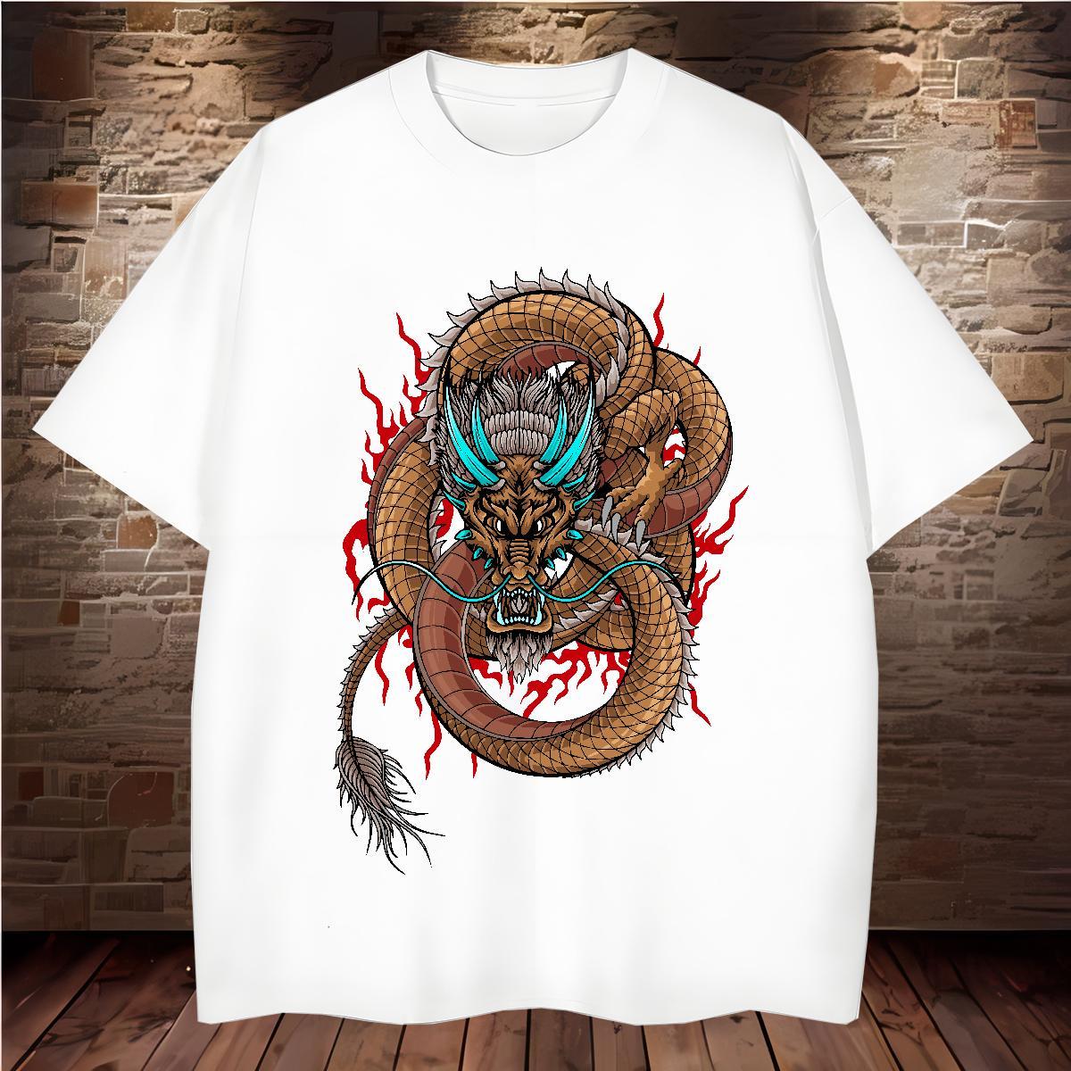 Cool dragon T shirt Hip Hop Men Tops Tees 230g Cotton New Designer O-Neck Short Sleeve DIY Logo Oversized Tops Shirt