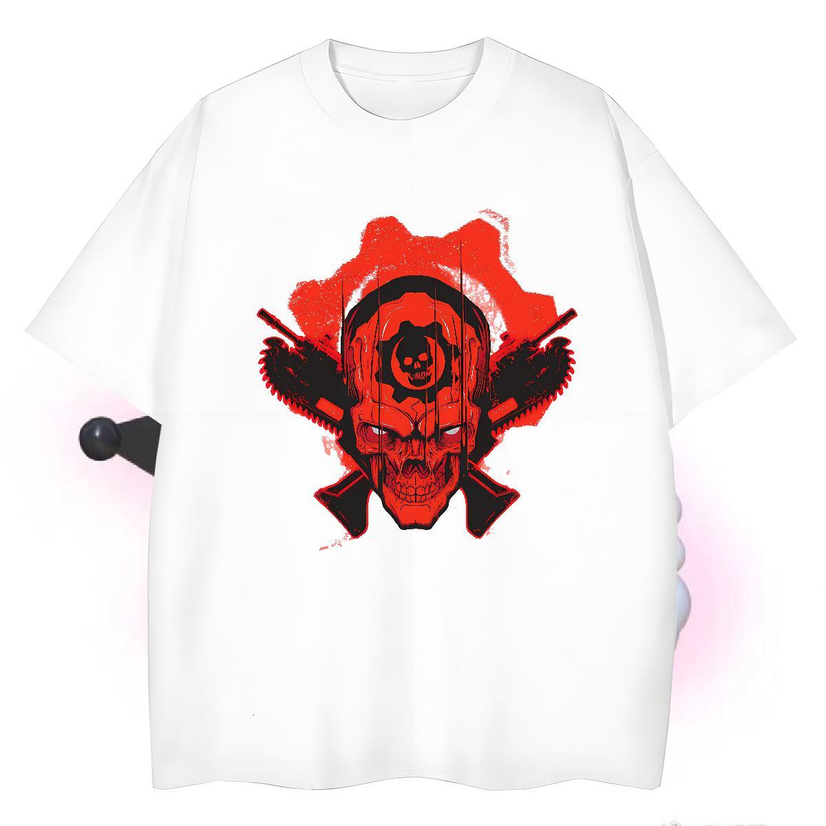 Wholesale skull Men Tees 230g 100% Cotton T Shirt For Man Oversized 4XL Street Wear Breathable Short Sleeve Loose Tee Shirt