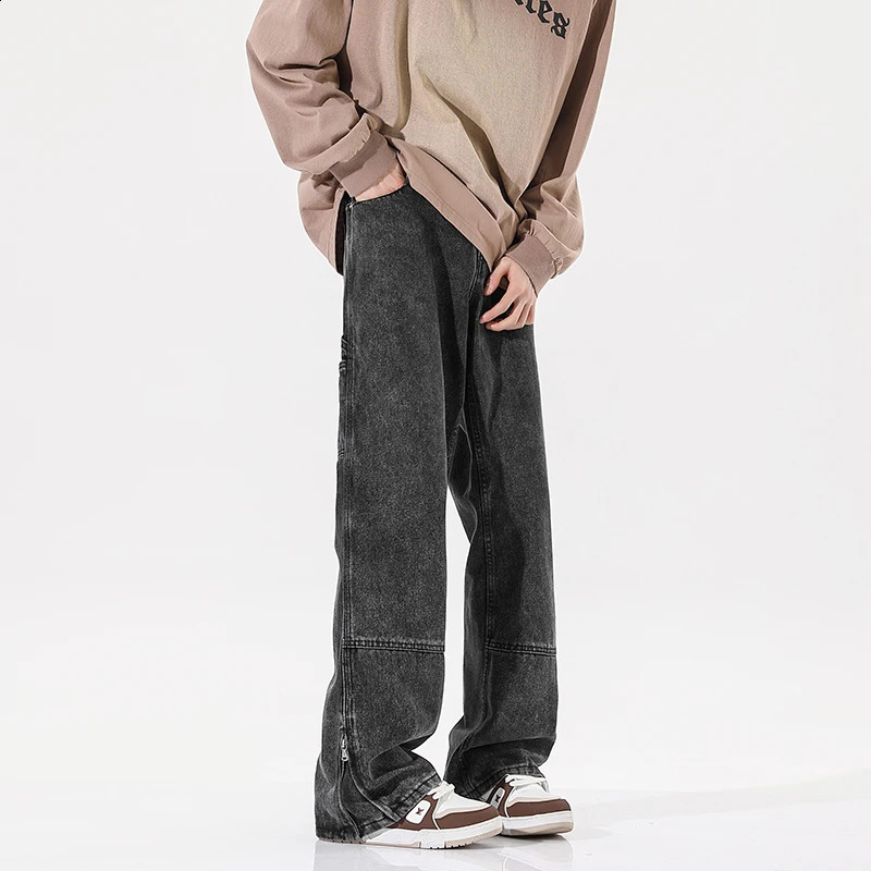 Baggy Jeans Trouser Mens Denim Black Wide Leg Pants Freight Korean Street Clothing Hip Hop Harajuku 3XL 240821
