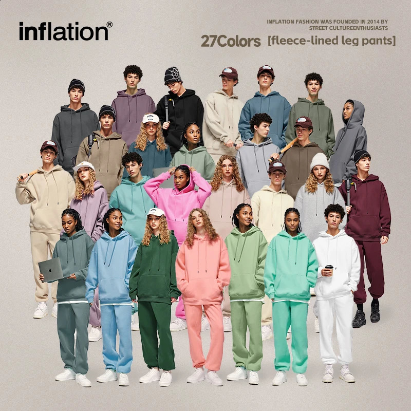 Inflatable winter thick wool lined jogging pants unisex candy colored drawstring waist comfortable sports mens track 240821