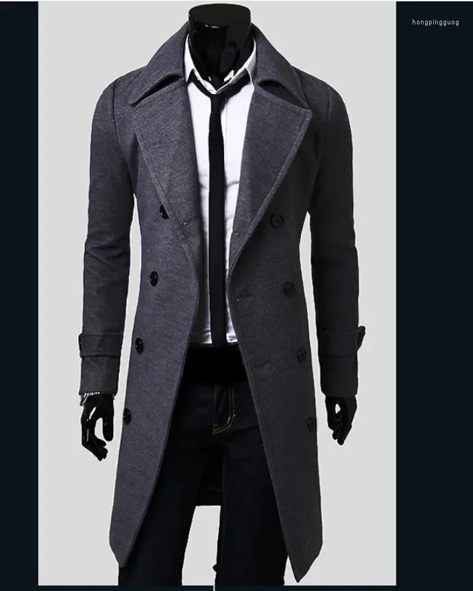 Men's Trench Coats Double-Breasted Ni Coat Long Fashion Slim Casual Jackets For Men Techwear