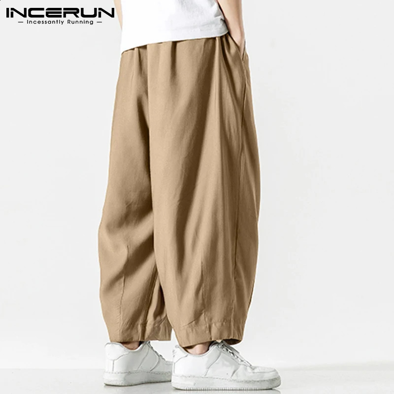 Summer Men Wide Leg Pants Drawstring Joggers Plain High Street Man Casual Trousers Baggy Fashion Harem Pants S-5XL INCERUN 240822
