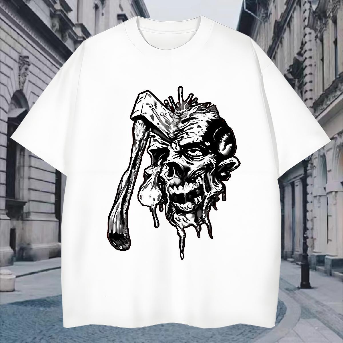2024 New Men Tees 100% Cotton 230g Street skull Pure Cotton Men T Shirts Classic Black Oversized Tops