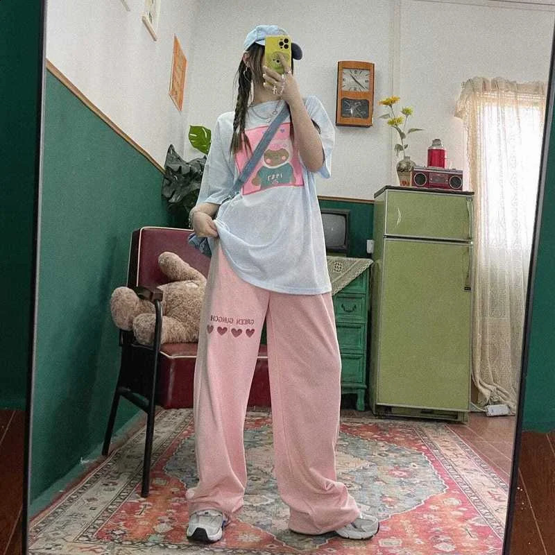 Womens Harajuku Heart Graphic Cute Loose Pants Japanese Kawaii Fairycore Casual Sweatpants Y2k Aesthetic Korean Fashion Cloth 240821