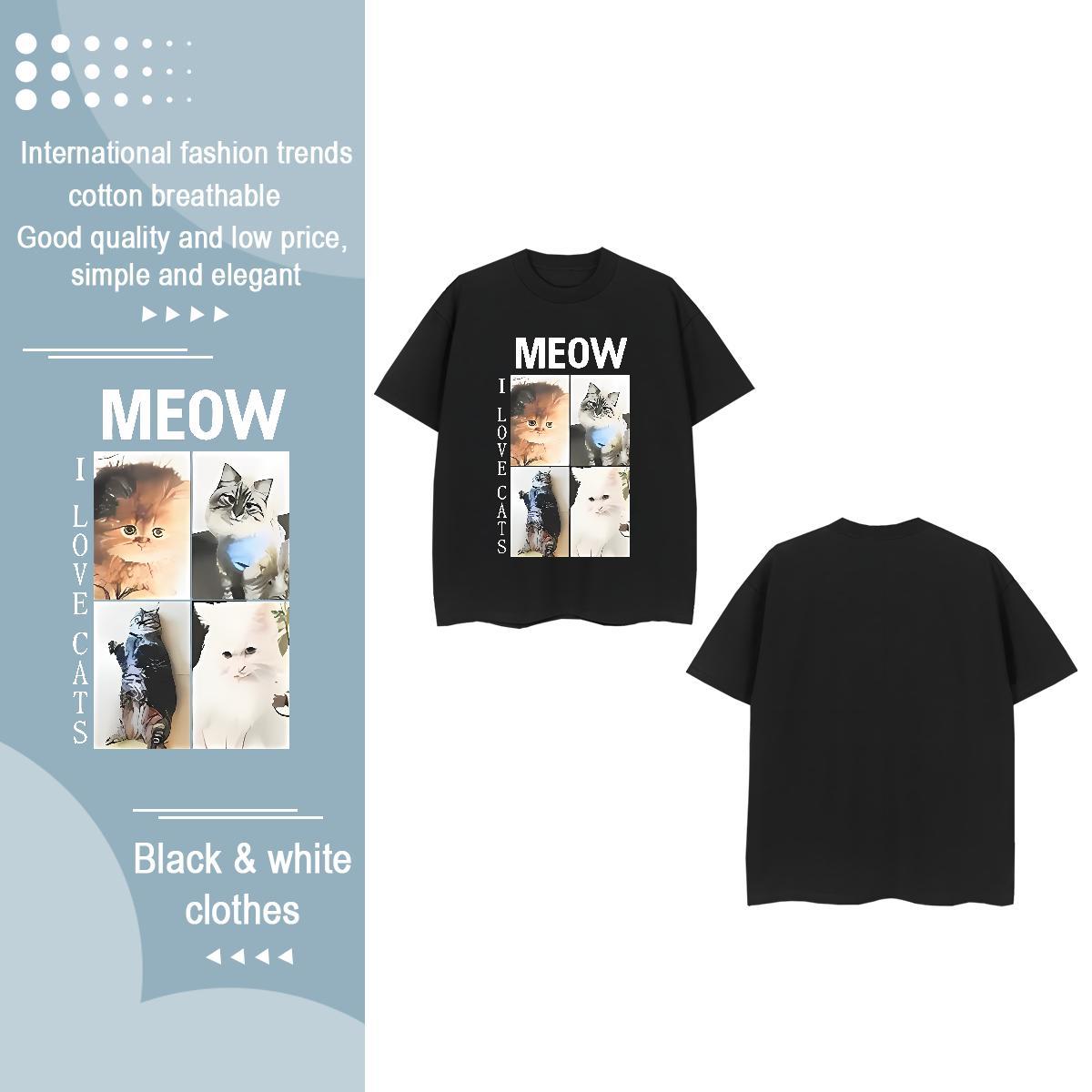 Casual New Woman T Shirts O Neck Short Sleeves 230g Pure Cotton Couples T Shirts Anime cat Casual Beach Comfortable Tees Shirts