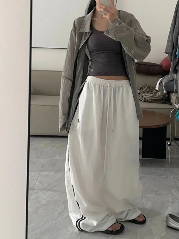 QWEEK Y2K Harajuku Vintage Striped Pants Women Loose Embroidery Wide Leg Casual High Waist Kpop Fashion Sweatpants 240821