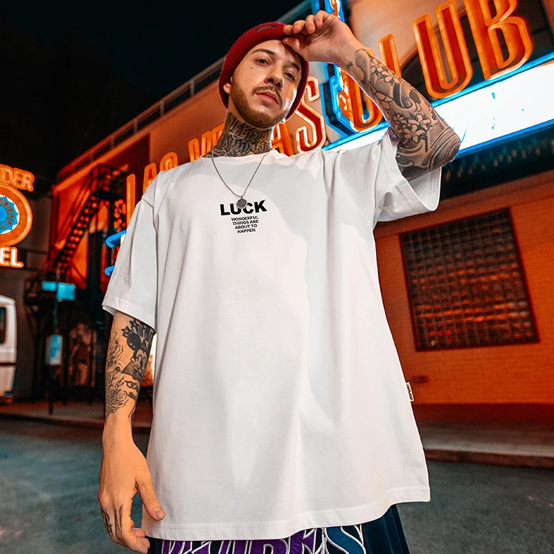 Summer LUCK 7 mens printed Tshirt Y2K streetwear oversized letter hiphop fashion 240822
