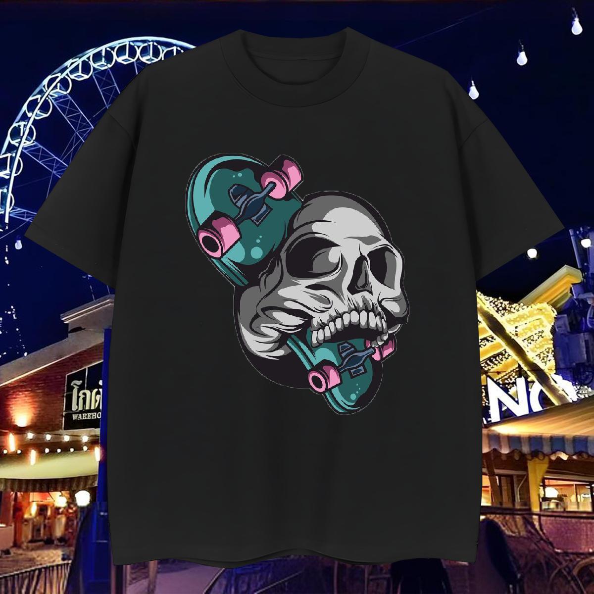High Quality Men T Shirts 100% Cotton 230g skull Hip Hop Black Oversized Short Sleeve O-Neck Tshirt for Man Woman Fashion Designer Tops Tees