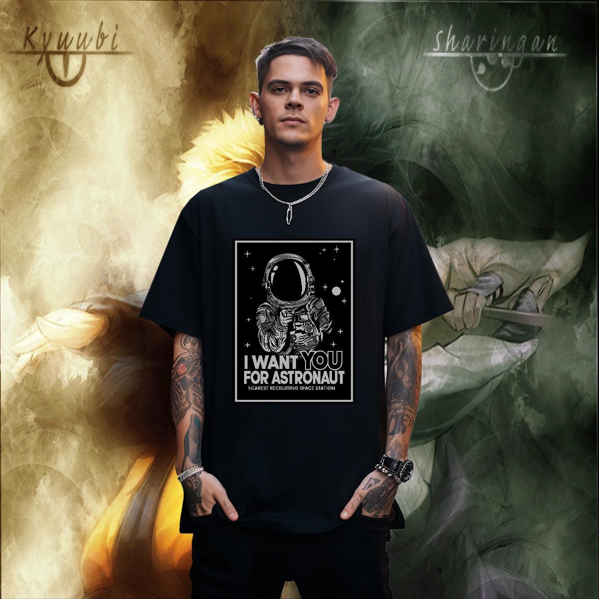 Comfortable Mens Tshirts Hip Hop 100% Cotton 230g White Plus Size Pure Cotton spaceman Men T Shirts Designer Fashion Tee Shirt