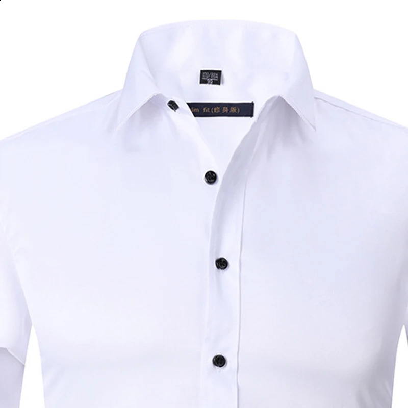 Mens Long-sleeved Business Casual Shirt Solid Color Slim Non Iron White Black Blue Formal Dress Shirts Easy Care 240822