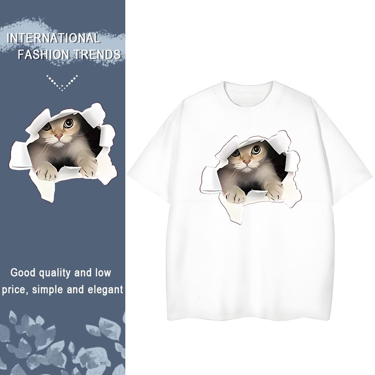 TOP Quality Woman T Shirts Breathable 230g Pure Cotton Woman Tshirt Anime Oversized cat Summer Casual Female Tops Shirt