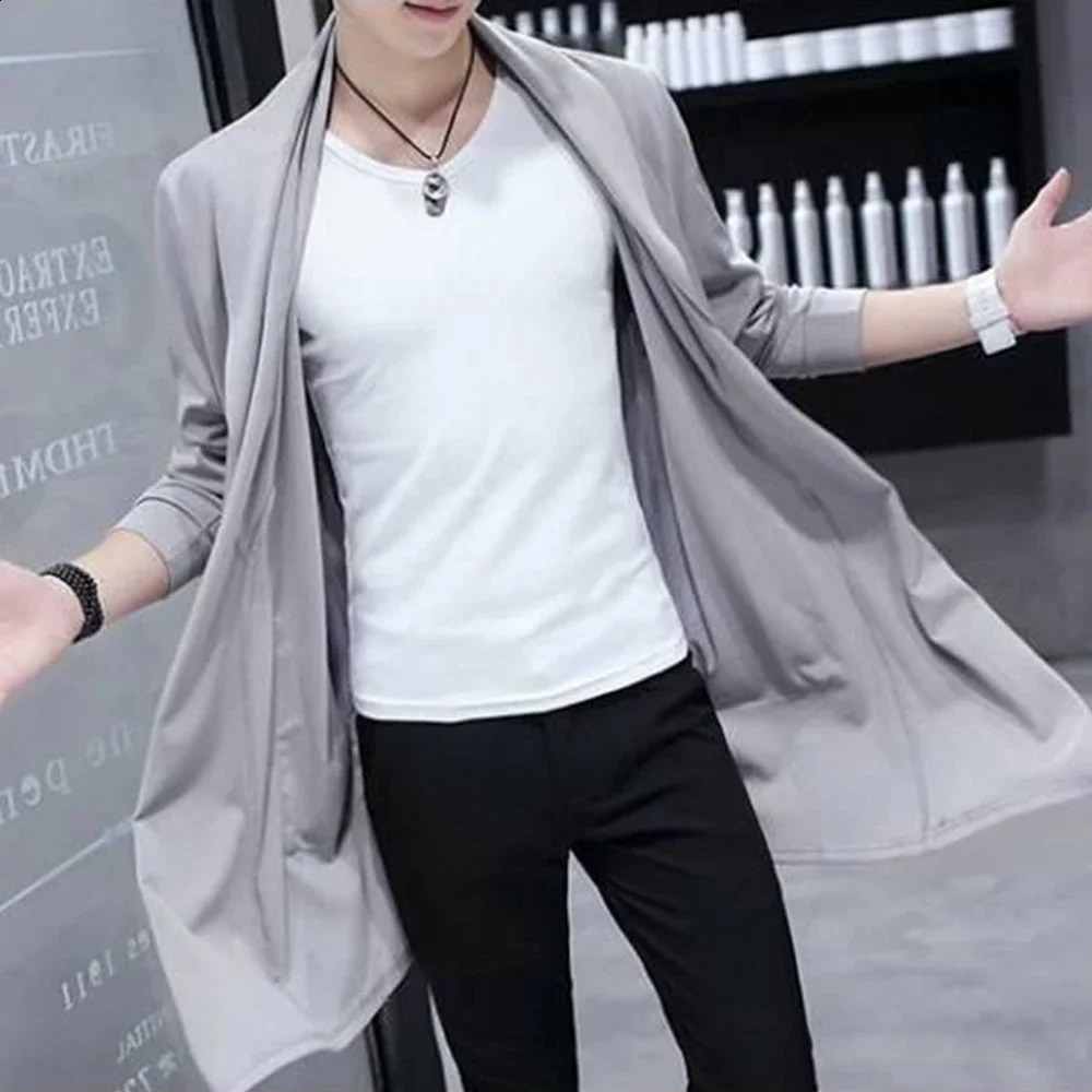 Autumn Men Fashion Korean Style Long Trench Coat Hooded Cloak Men Punk Hip Hop Cardigan Casual Streetwear Cape 240822