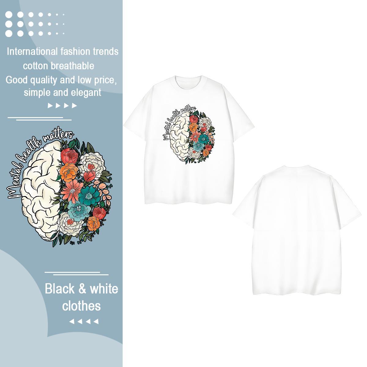 2024 Casual Womens T Shirts Short sleeve Soft 230g 100% Cotton Tshirt for Man Woman Custom Printed flower Street Casual Brand Tee Shirt