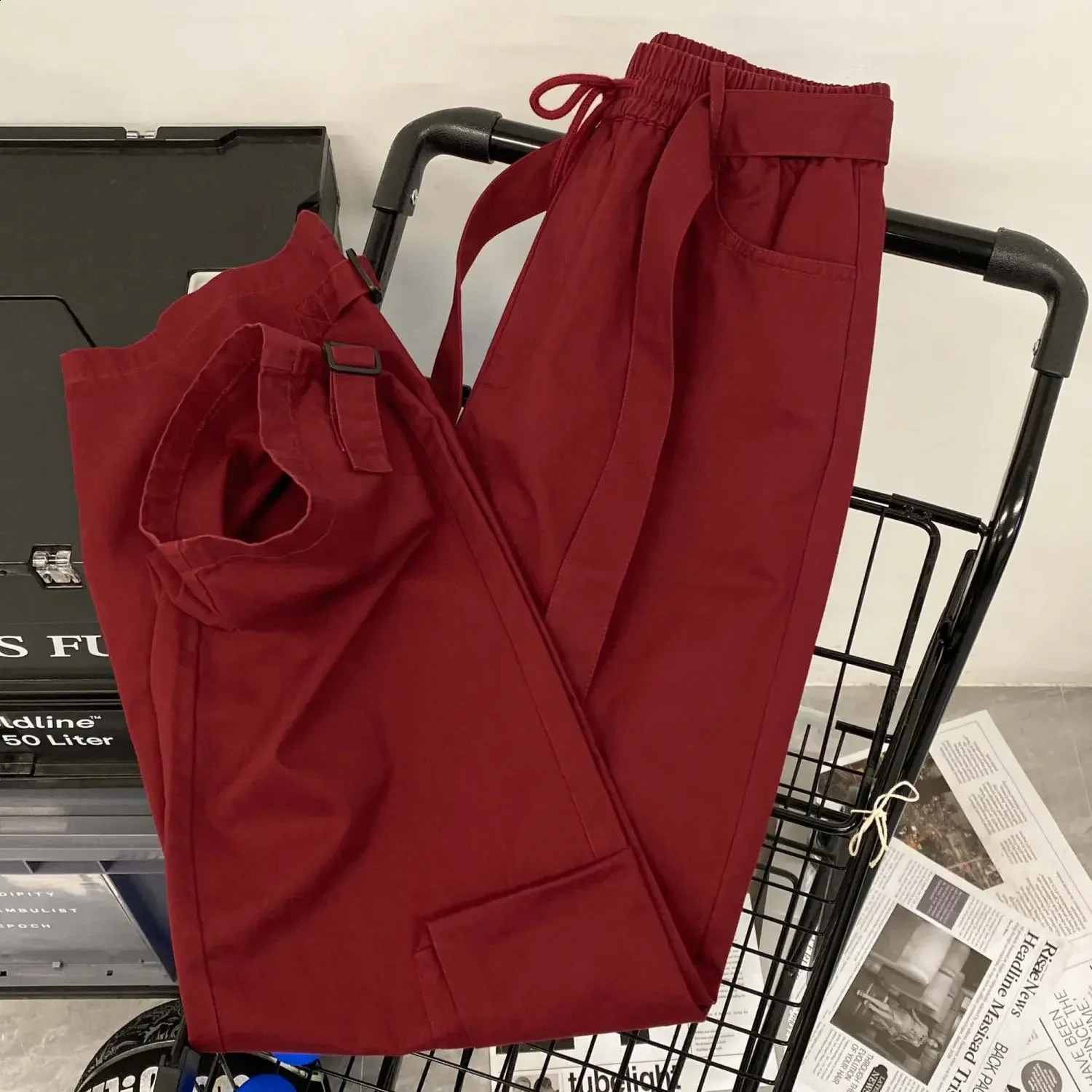 American High Street Red cargo pants Student Trend Loose sweatpants women Slim High Waist Wide Leg Pants y2k women pants 240821