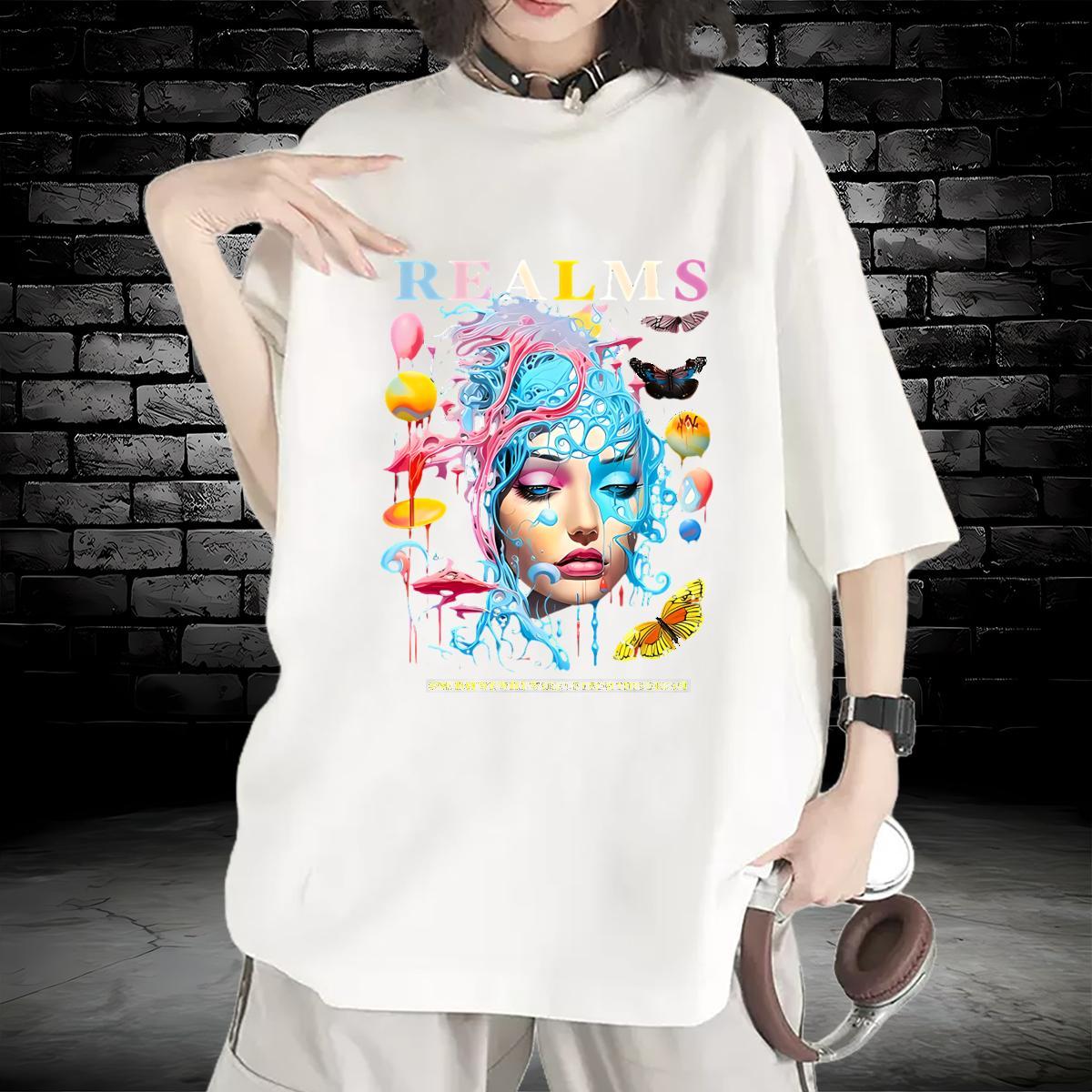 DIY T Shirts Women 100% Cotton 230g Crew Neck Breathable Casual Daily Wear women Unisex Tshirts Nice Cartoon Print Clothes Shirt