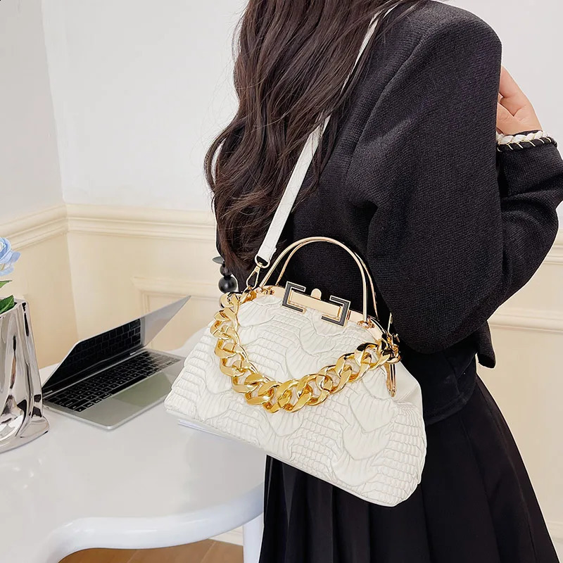 Luxury Womens Pink Green Folded Shoulder Bag Gold Thick Chain Messenger PU Leather Handbag Evening Clutch 240822