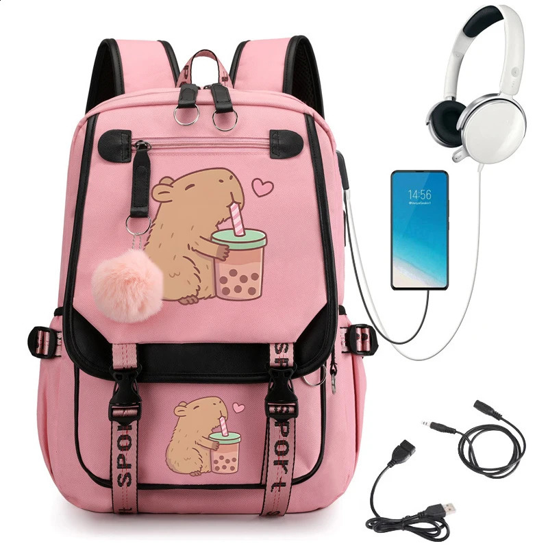Youth Backpack Kawaii Capybara Bpba Tea School Girls Childrens Usb Rechargeable 240822