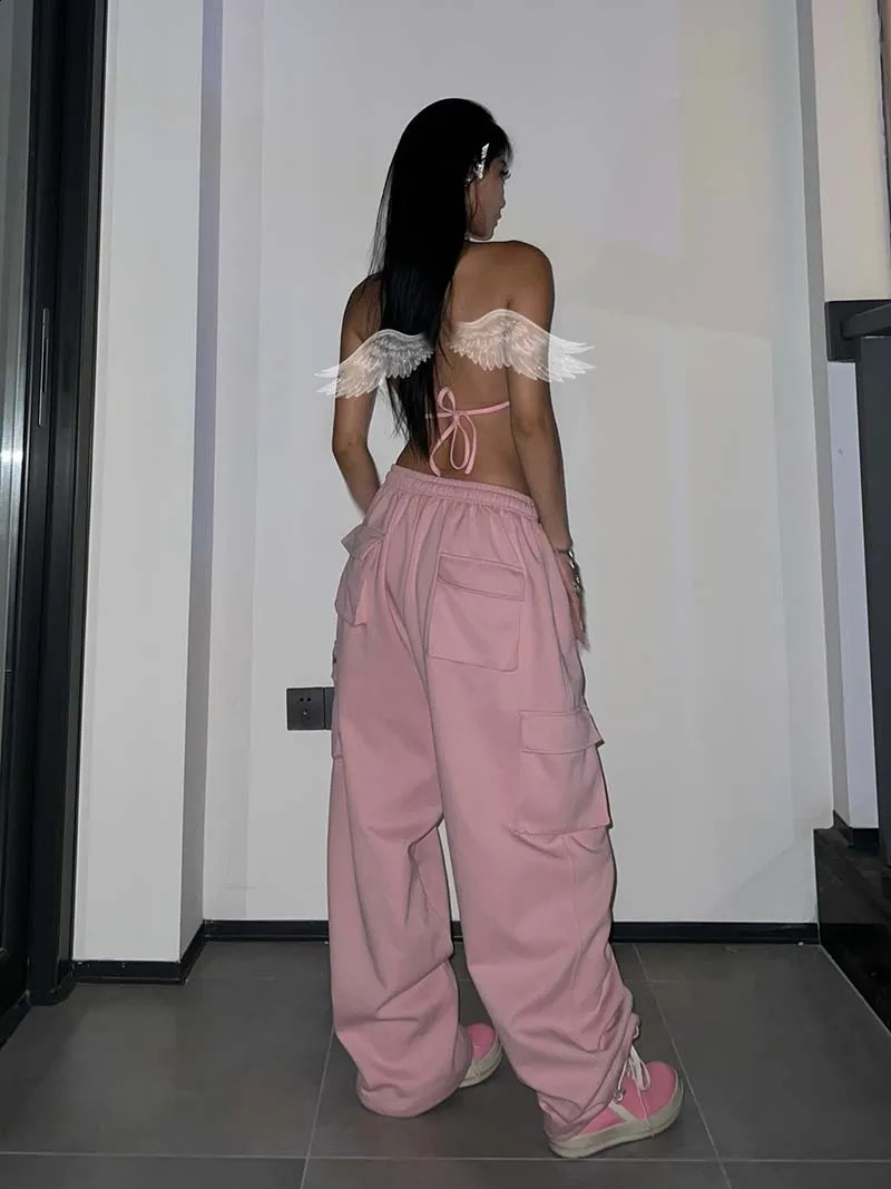 Oversized American Style Jogging Dance Sweatpants Women Pink Y2k Hip Hop Streetwear Wide Leg Baggy Pants Casual Sports Trousers 240821