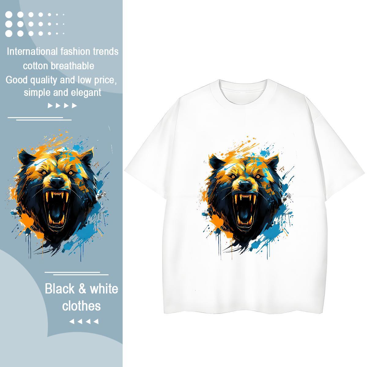 DIY Woman T Shirts Breathable Crew Neck 100% Cotton 230g Unisex Tshirts DIY Anime Printed wolf Outdoor Soft Tees Shirts