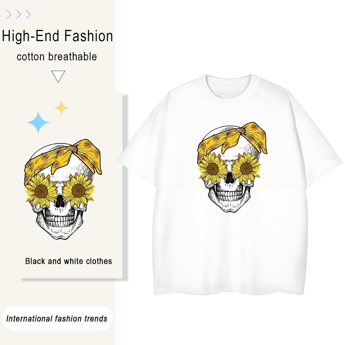 Custom Womens T Shirts 100% Cotton 230g Breathable Crew Neck Street Wear skull Lady T shirt Brand Cartoon Anime Tops Shirt