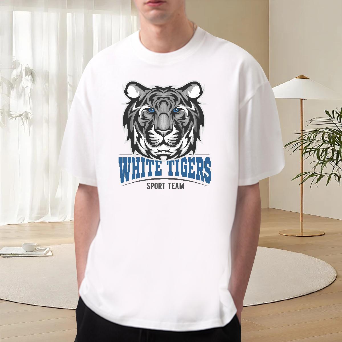 Soft Men Tees Spring Summer 100% Cotton 230g Anime Short Sleeve O-Neck tiger T Shirt For Man Designer Clothes