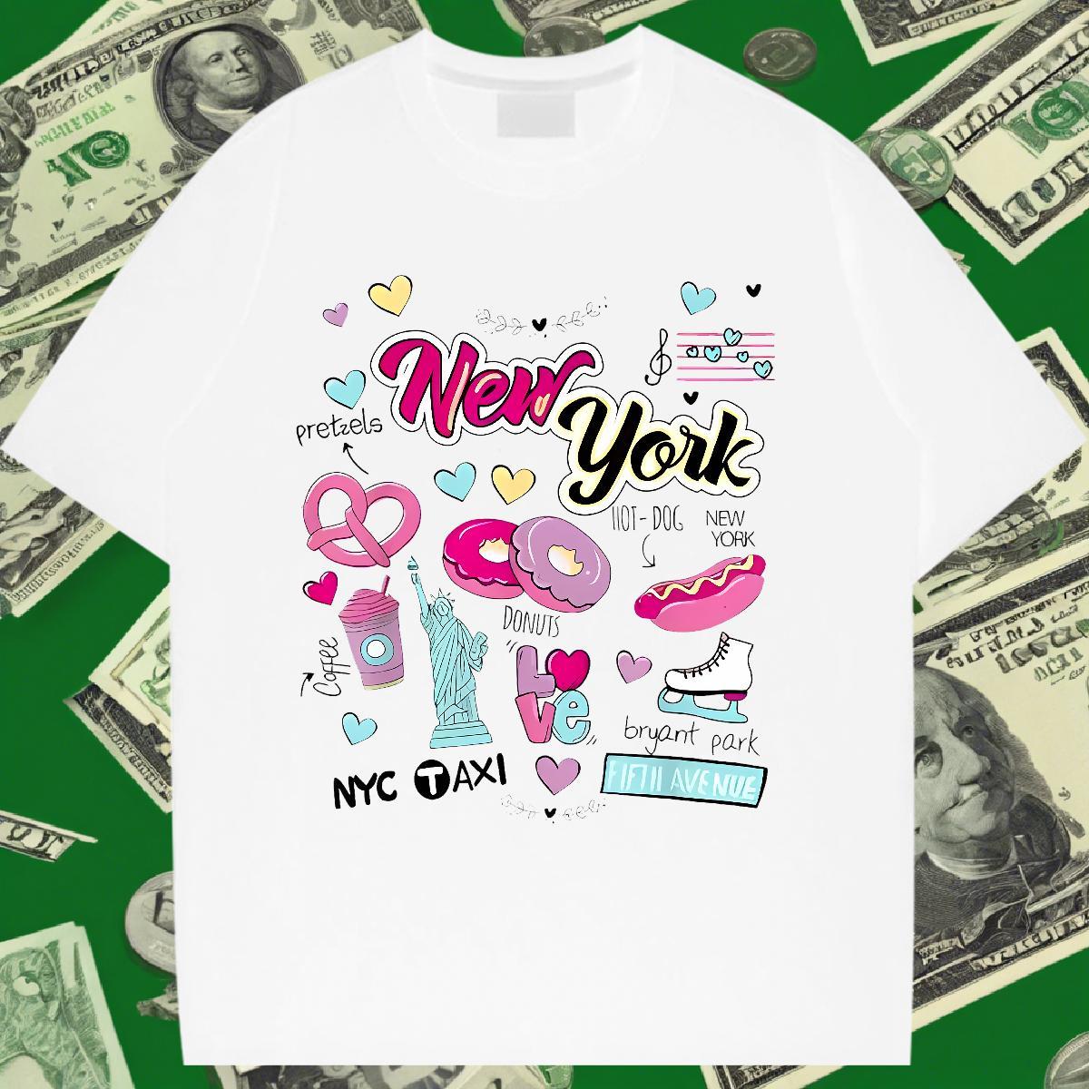 Female Womens Tshirts 100% Cotton 230g New York Spring Summer Women T Shirts Breathable Short Sleeve Plus Size Cartoon Wear