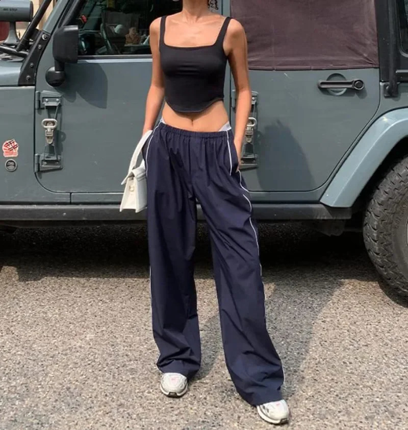Y2k Women Drawstring Jogger Pants Streetwear Korean Harajuku Parachute Pants Men Sports Sweatpants Wide Leg Trousers Clothes 240821