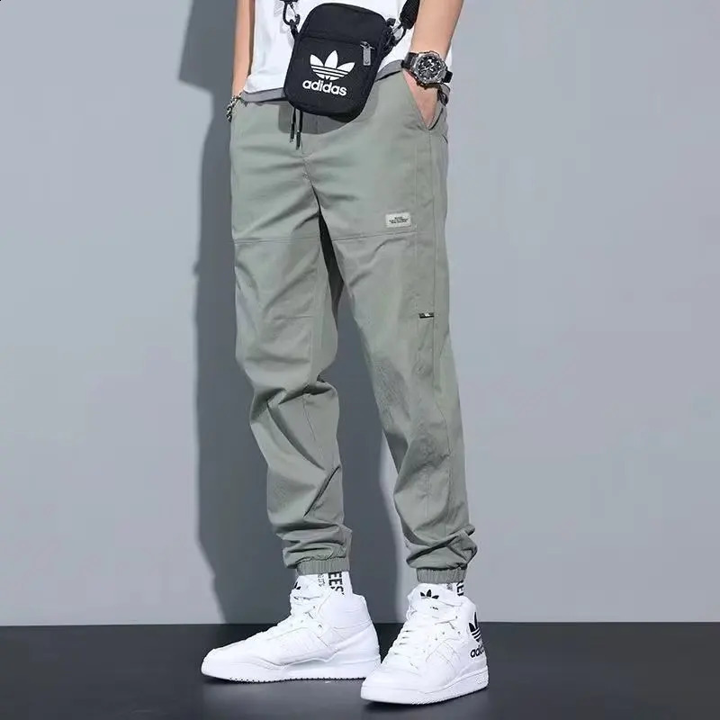 Trend Solid Color Spring Men Loose Bound Feet Work Pants Fashion Youth Solid Color Large Size Casual All-match Pants 240822