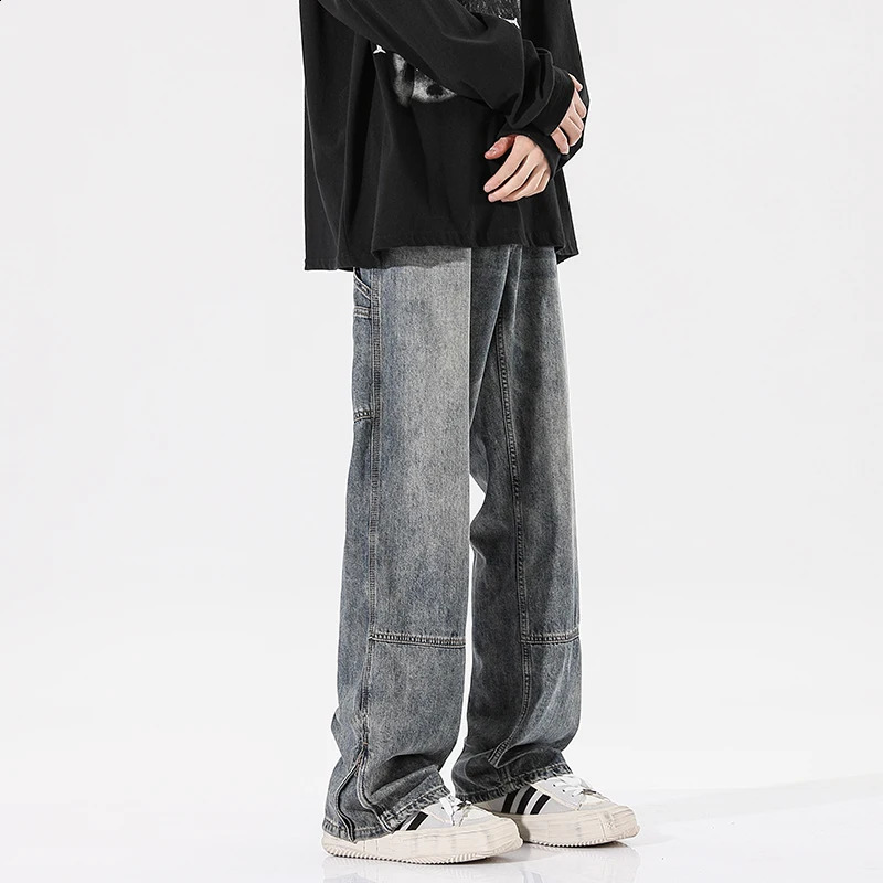 Baggy Jeans Trouser Mens Denim Black Wide Leg Pants Freight Korean Street Clothing Hip Hop Harajuku 3XL 240821
