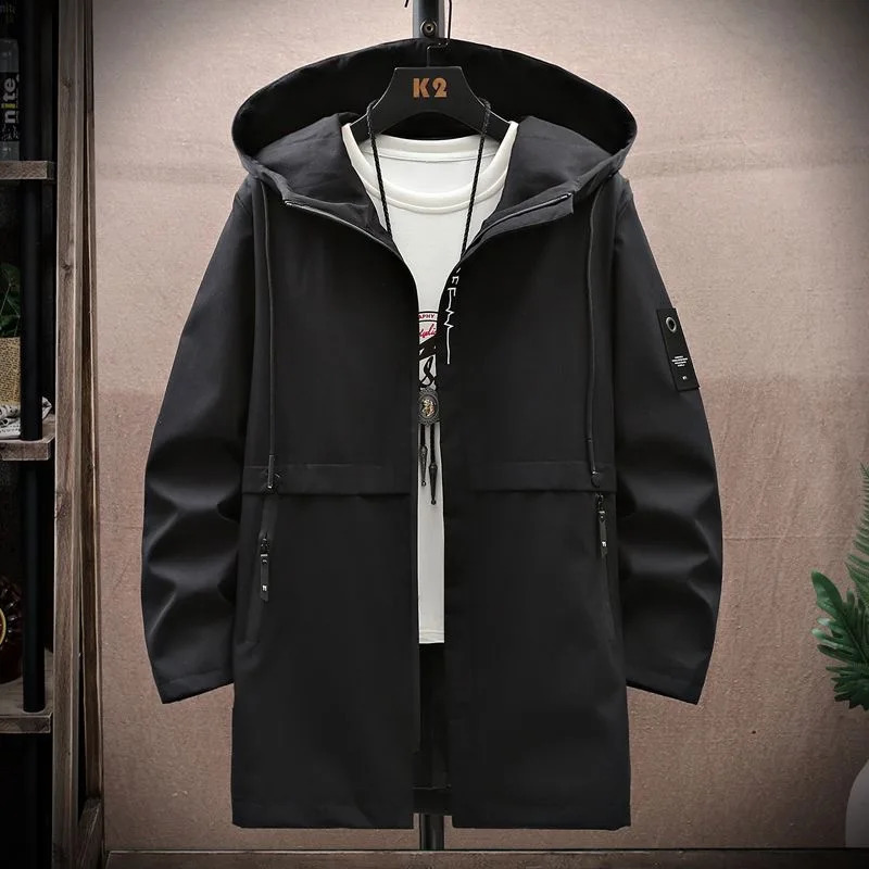 Spring and Autumn Fashion Trend In The Long Hooded Trench Coat Mens Casual Relaxed Comfortable Waterproof Coat M-5XL 240822