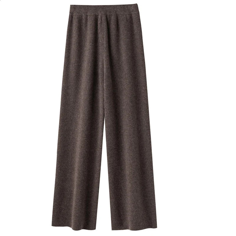 Autumn/Winter 100% Pure Cashmere Wide Leg Pants Womens High Waist Straight Floor Loose Casual Wool Knit Pant Z260314
