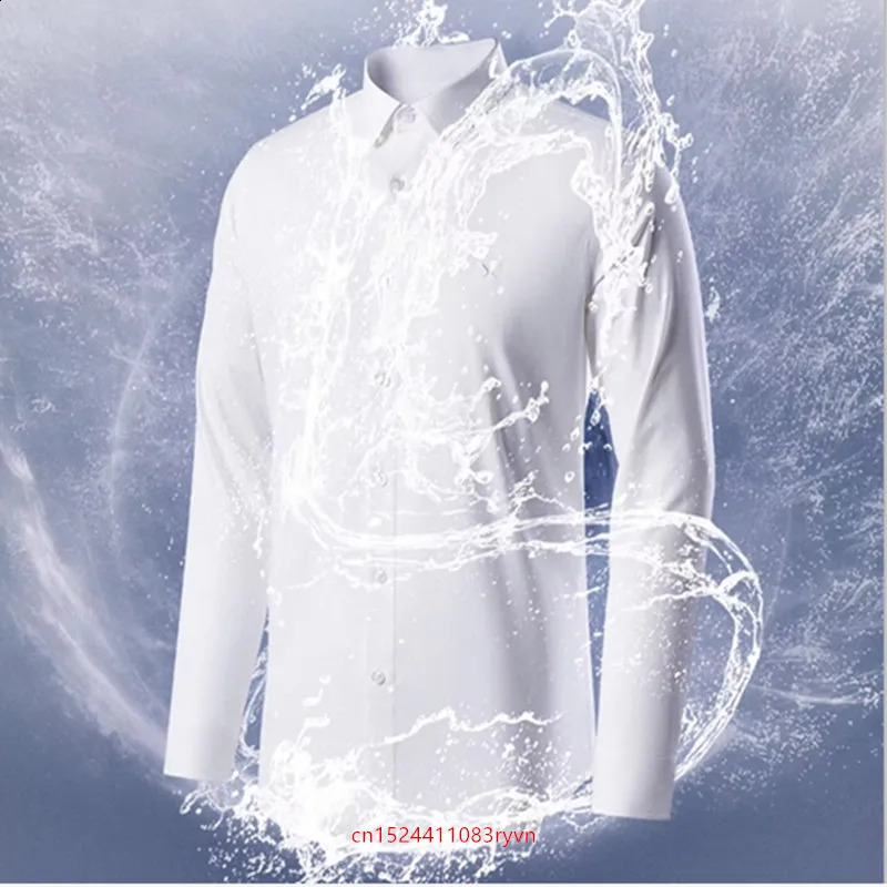 Oversized 8XL 7XL Mens Bamboo Fiber Shirts Long Sleeve Waterproof Anti Fouling No Ironing High Quality Solid Fit Social Camisas 240822