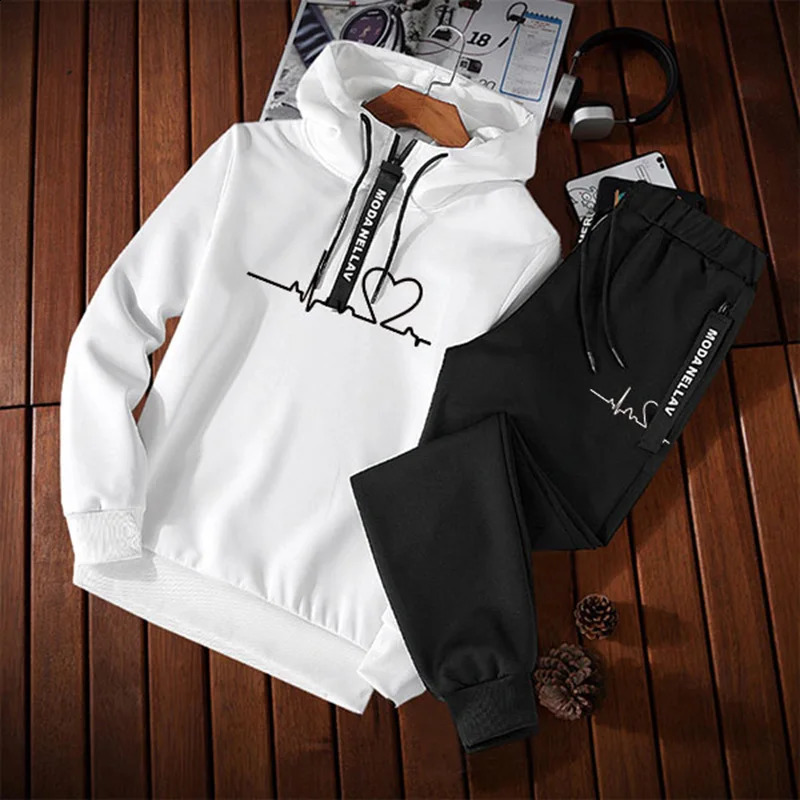 Autumn Winter Mens Tracksuit Warm Casual High Quality Hooded SweatshirtsSweatpants 2 Piece Set Street Jogging Clothing 240821