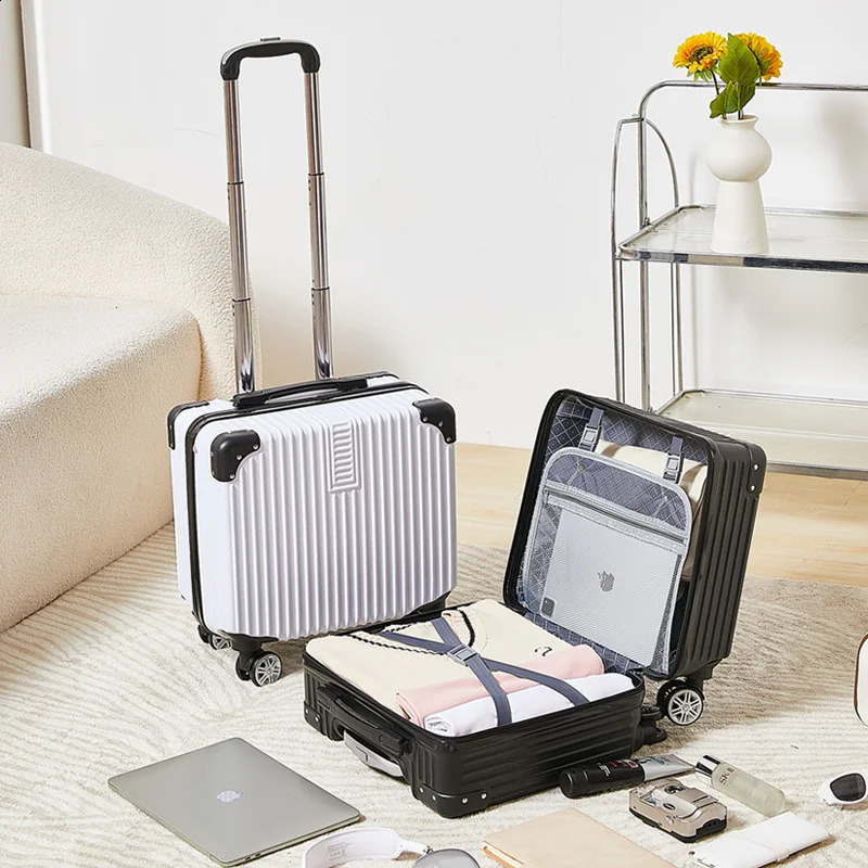 18-inch solid color minimalist trolley case business lightweight suitcase thickened suitcase with casters and cup holders 240821