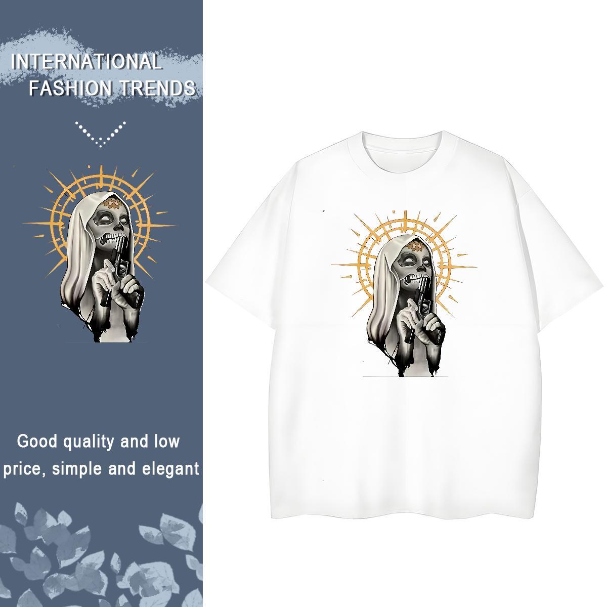 Loose Womens Tshirts 230g Pure Cotton angry Daily Outfit T-Shirts Short Sleeve O-Neck Floral Print Top Shirts