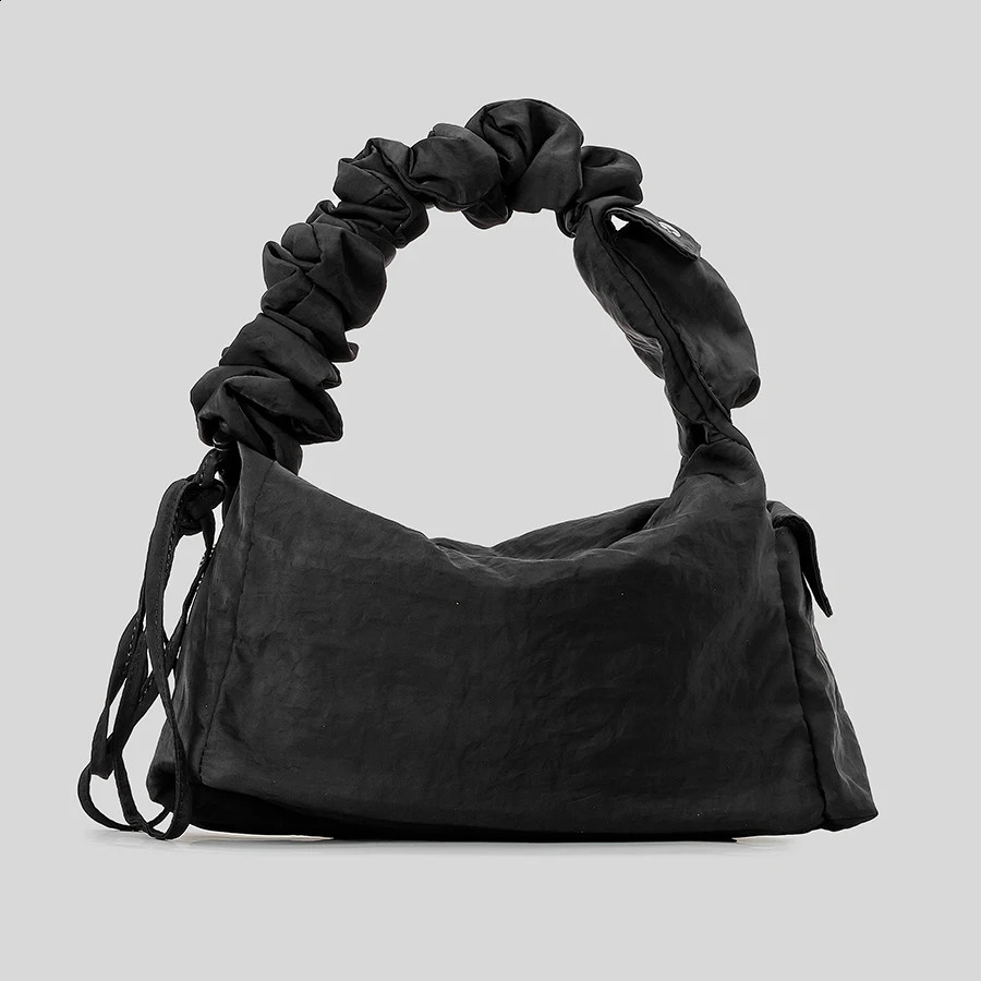 Casual Drawsting Strap Women Shoulder Bags Multiple Pockets Nylon Handbag Hobos Crossbody Bag Small Tote Shopper Purse 240821
