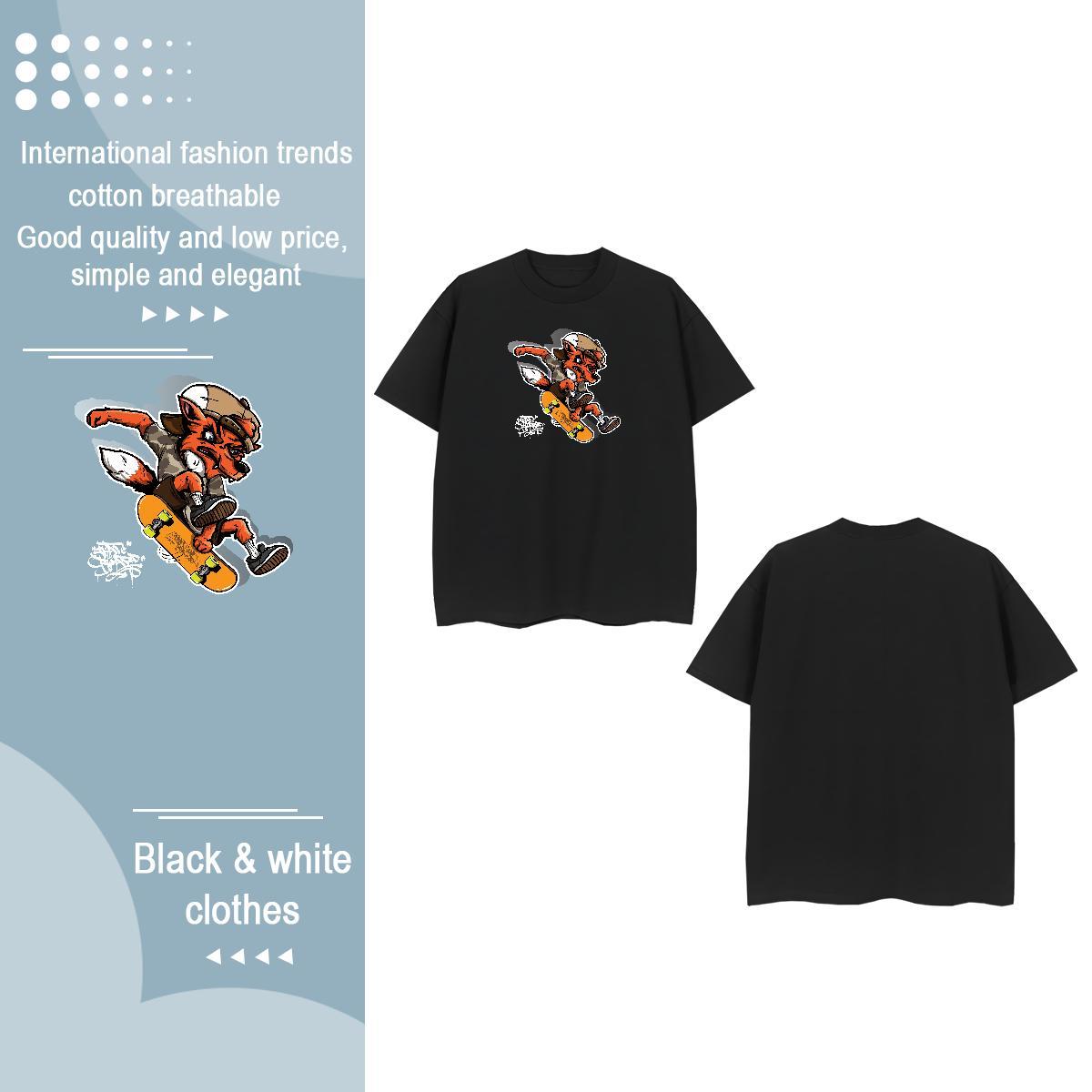 Fashion New Women T Shirts Breathable Short Sleeve 230g 100% Cotton Women Tees Oversized wolf Hip Hop Street 5A Tees Shirts