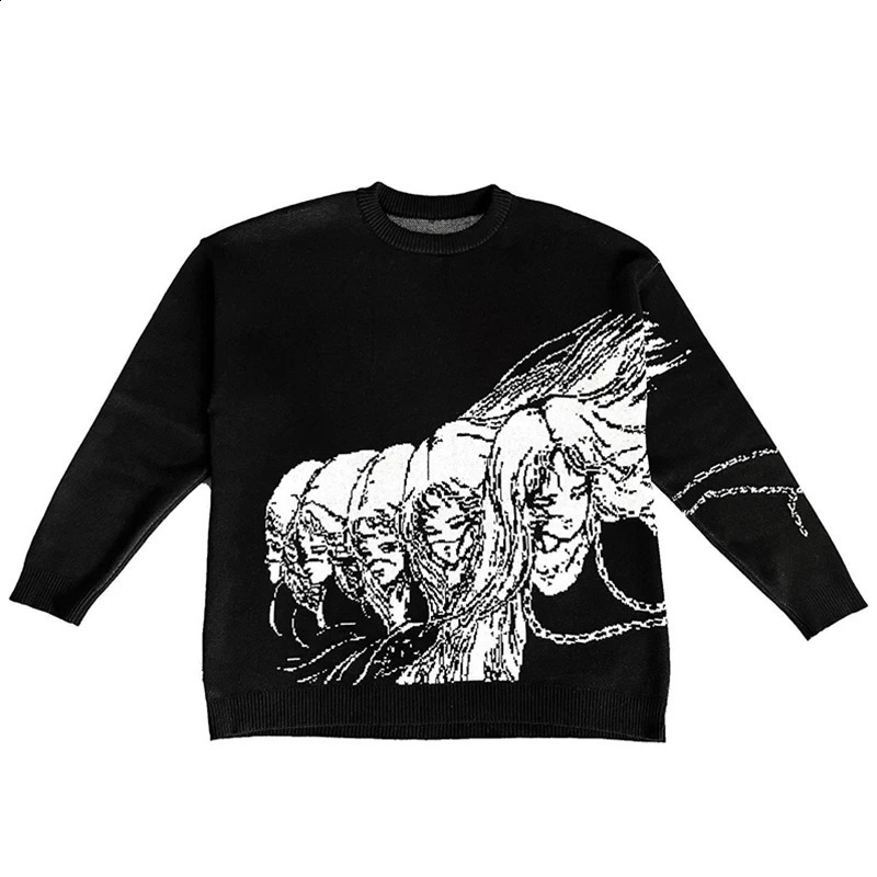 Men Women Sweater Streetwear Knitted Tops Harajuku Oversized Cotton sweater Hip Hop portrait Print Pullover Unisex Gothic Winter 240821